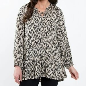 🍒 Elsie & Zoey Hollis Ruffle Long Sleeve Ikat V-Neck Tie Blouse Size M/L
